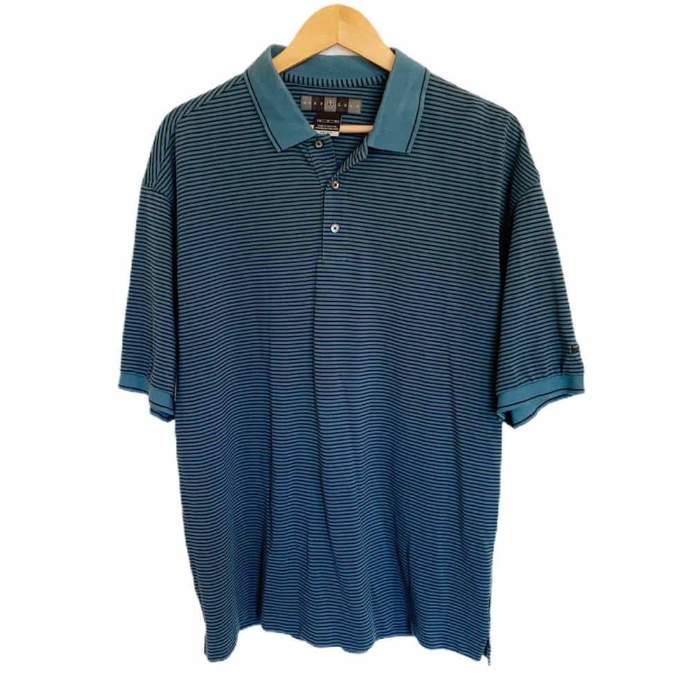 NIKE GOLF DRI FIT BLUE/BLACK STRIPED POLO SIZE XL